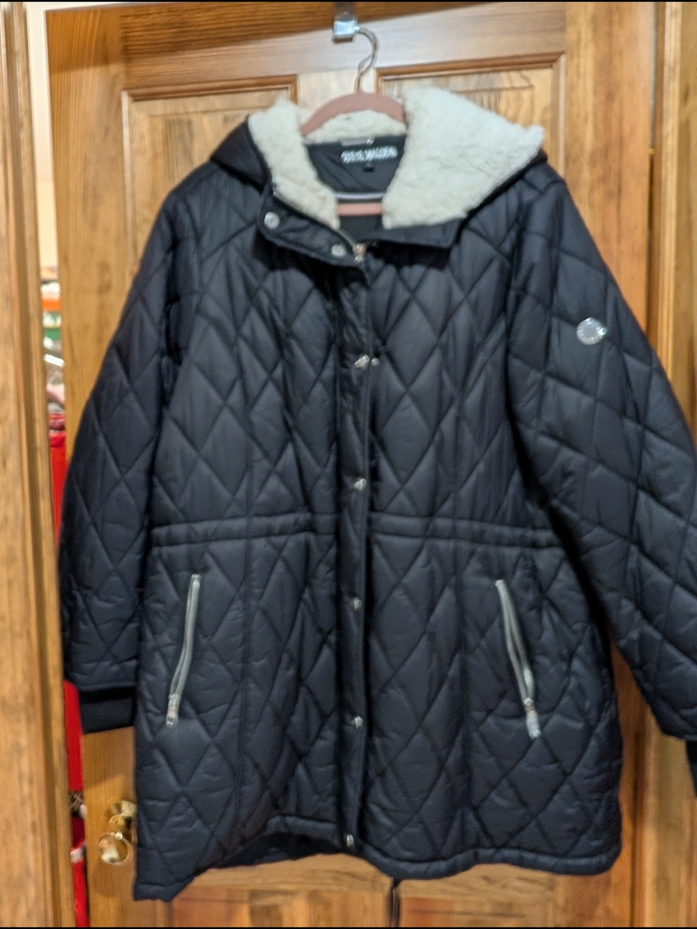 Steve Madden Black Quilted Jacket with Silver Logo Snap